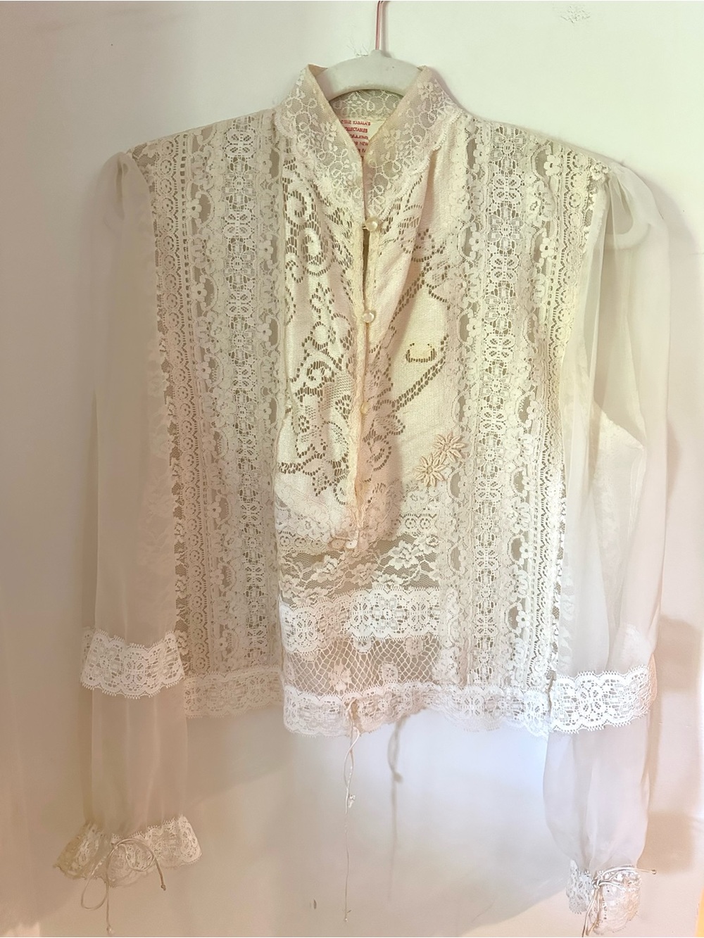 Vintage Cream Lace Sheer Victorian Edwardian Blouse